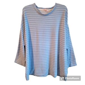Fresh Produce Blue and White Striped Casual Crewneck Drop Shoulder Top XL/XXL